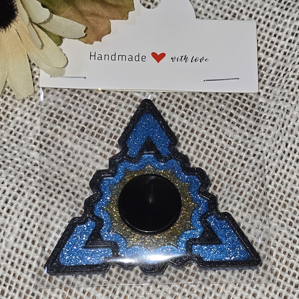 Handmade Blue and Gold Triangle Brooch